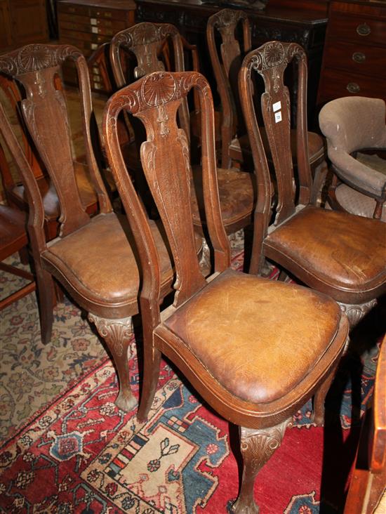5 carved high back oak chairs